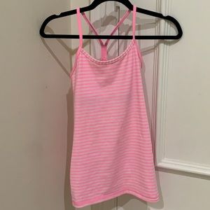 Lululemon size 4 Power Y Tank pink/white